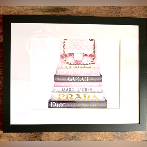 New Framed Luxe Bag Atop Luxe Books print - Amazing for Photo Backdrop or Decor - Picture 1 of 2